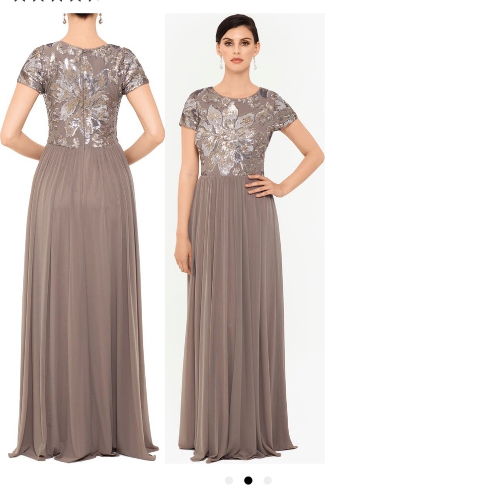 Betsy & Adam Taupe A-Line Gown Size 14 - Picture 2 of 6